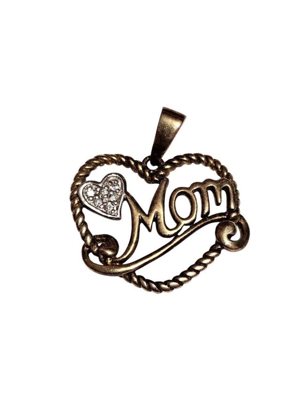 (712) Sterling Silver 14K Gold Heart Mom Pendant Accents Signed 2.25g
